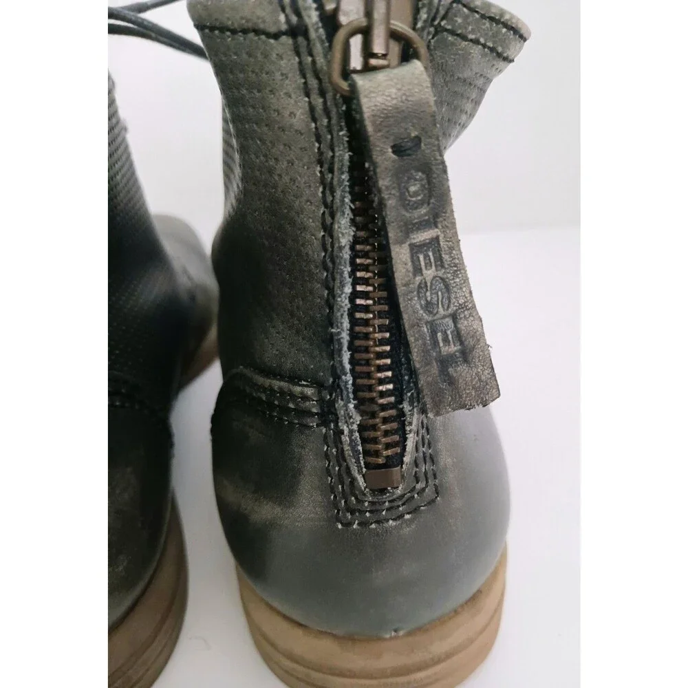 DIESEL Boa Vista Chron Zip Ankle Boot Gray Distressed Leather 41 US 8.5
